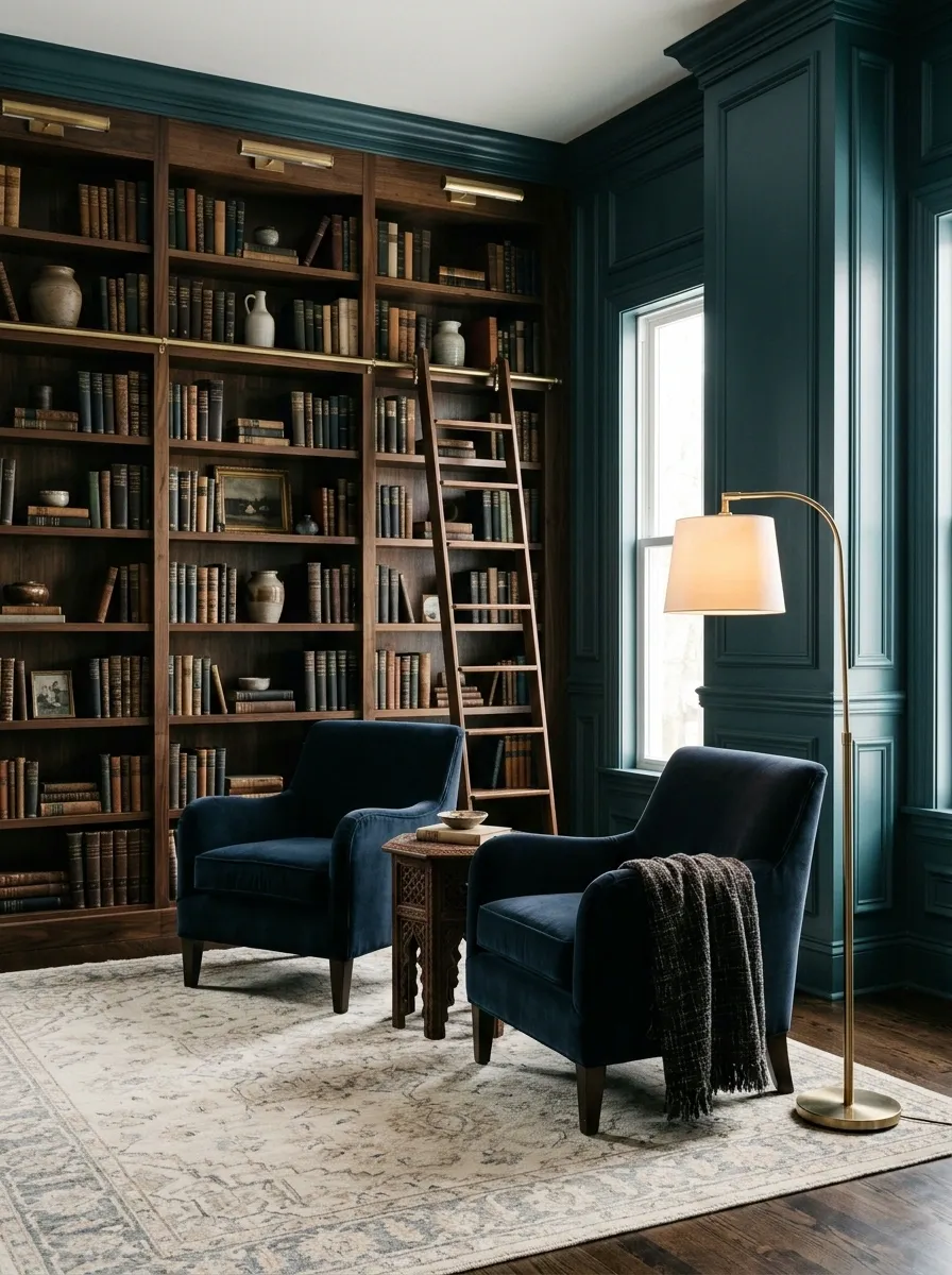 Teal and Navy Blue Library Lounge