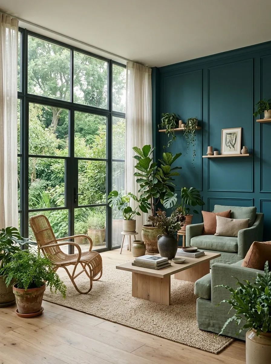 Teal and Sage Green Botanical Sunroom