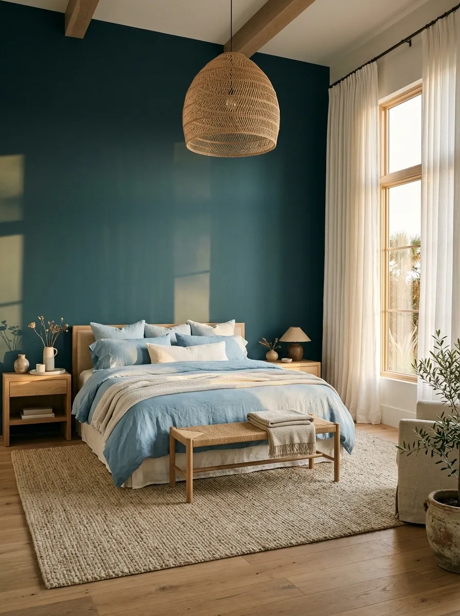 Teal and Sky Blue Coastal Bedroom