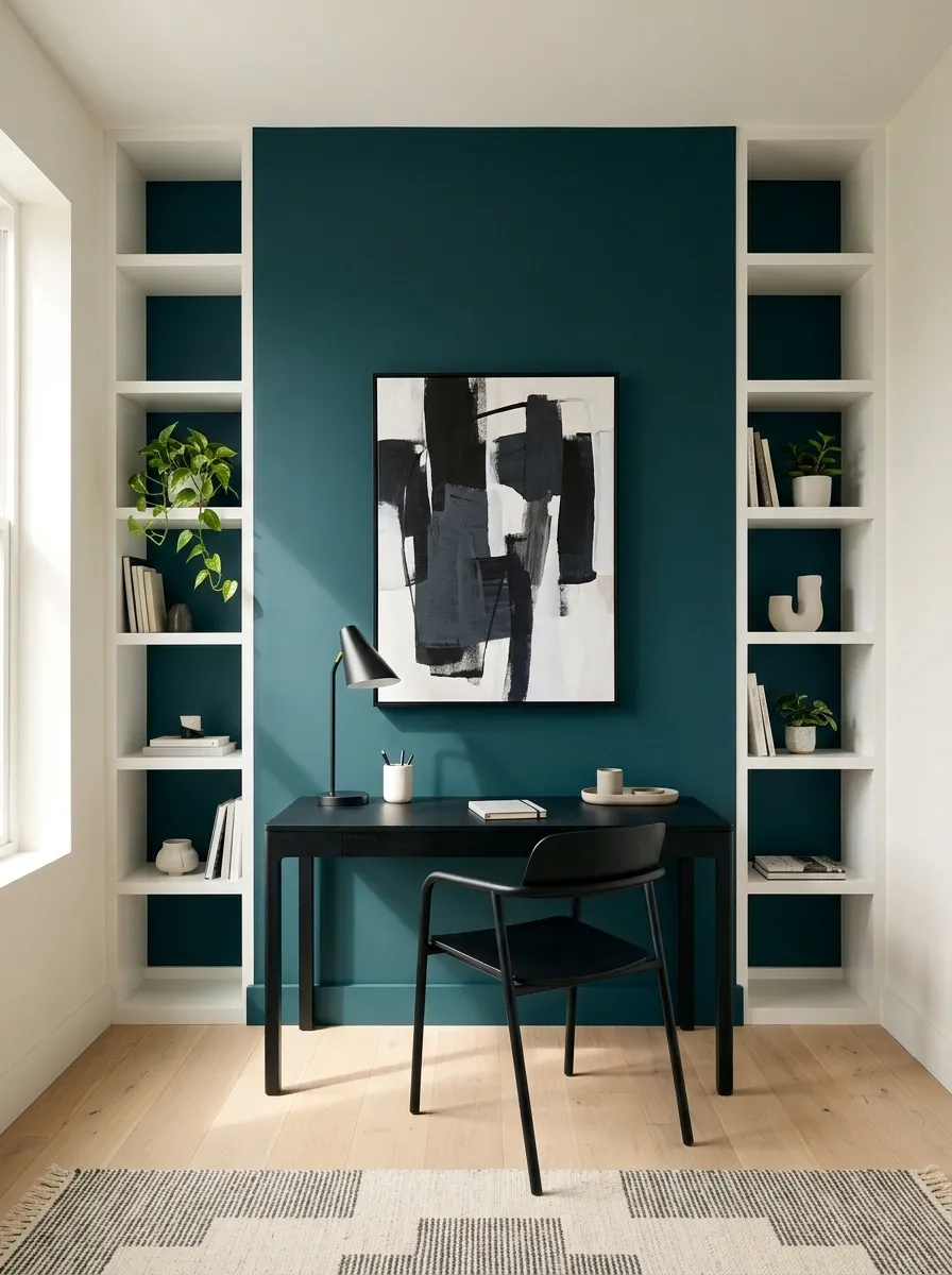 Teal, Black, and White Graphic Home Office