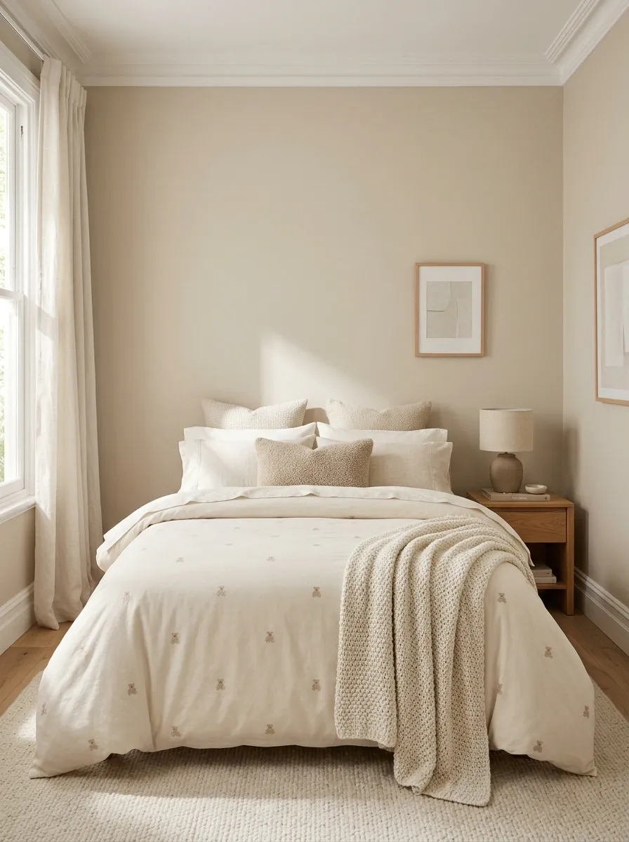Teddy Bear Print Bedding With Warm Beige Layers
