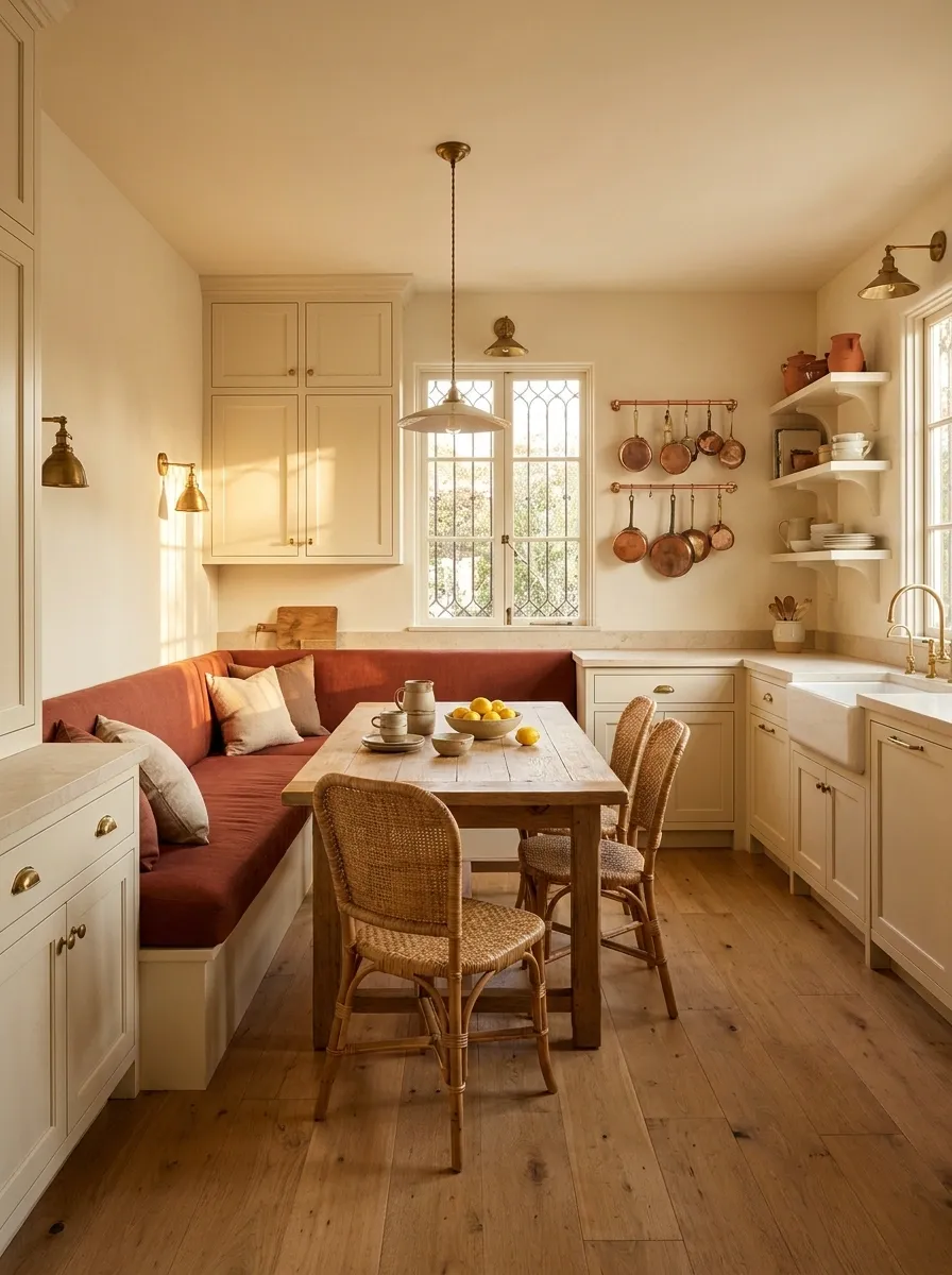 Terracotta Banquette in a Warm Mediterranean Kitchen