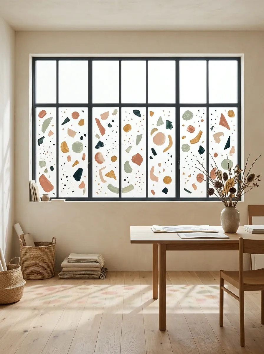 Terrazzo-Inspired Speckles in a Colorful Lower Glass Band