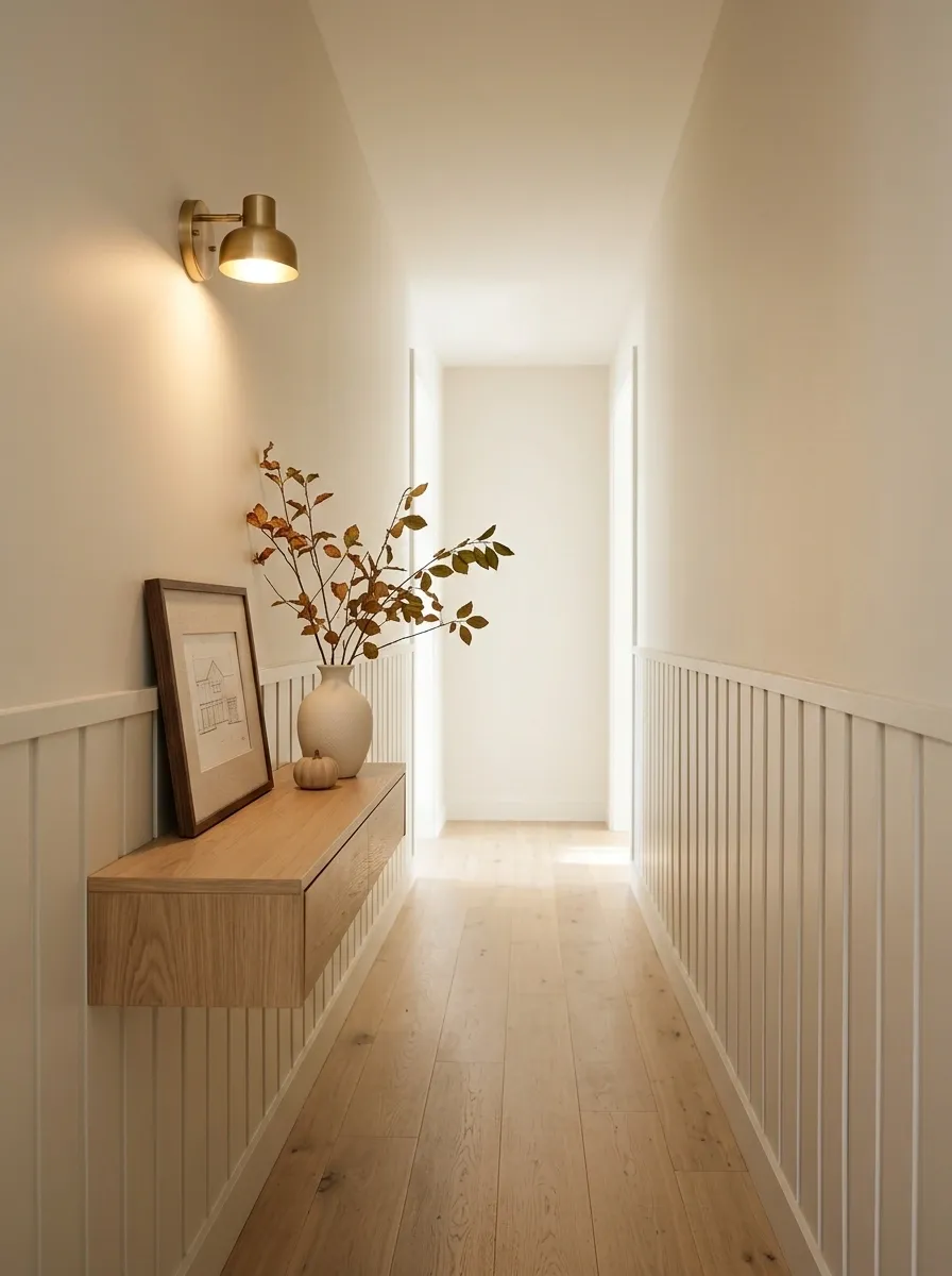 Thanksgiving Decor for a Narrow Hallway With Warm Lighting