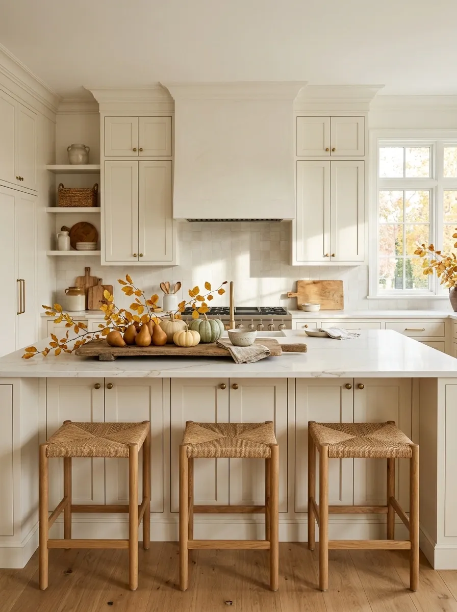 Thanksgiving Kitchen Island With a Casual Seasonal Arrangement
