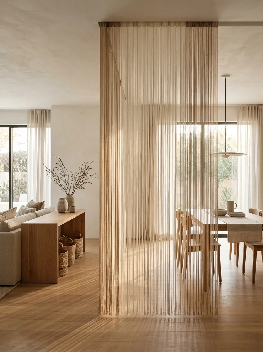 Thread Curtains for an Airy, Textured Interior