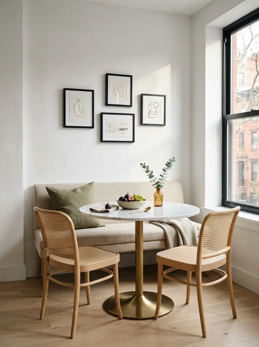 Tiny Apartment Dining Nook Against a Single Wall