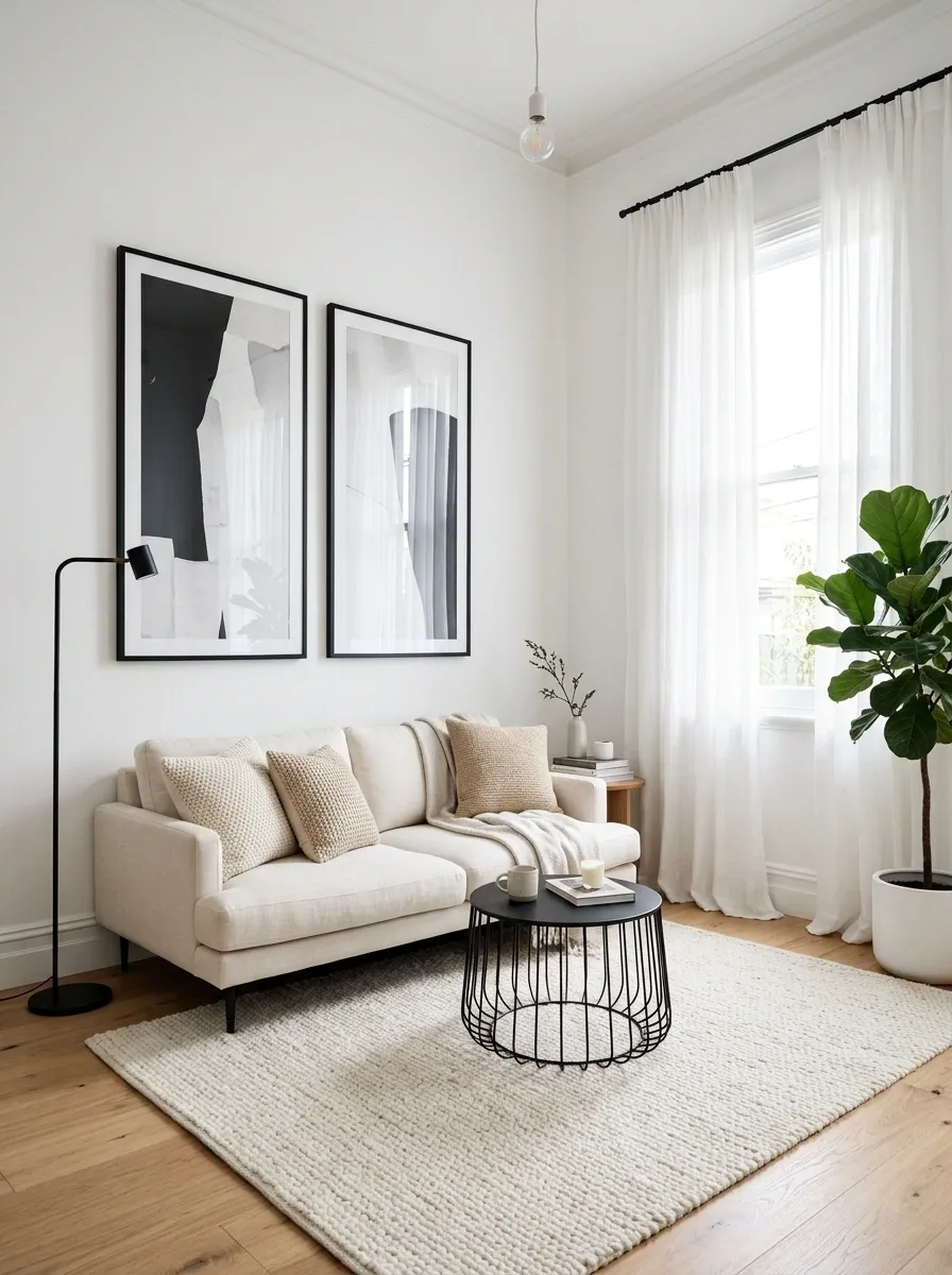 Tiny Living Room With Vertical Black Details