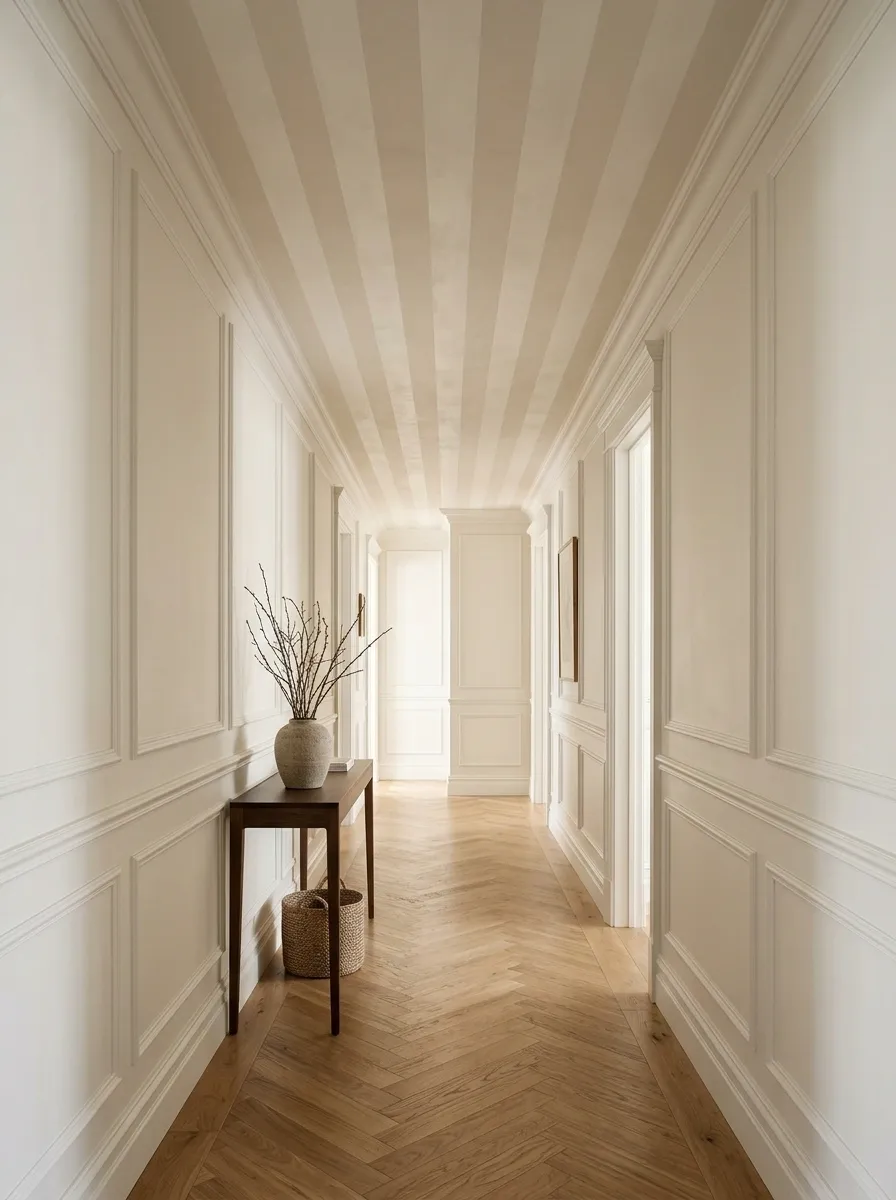 Tonal Striped Ceiling in a Narrow Entry Hall