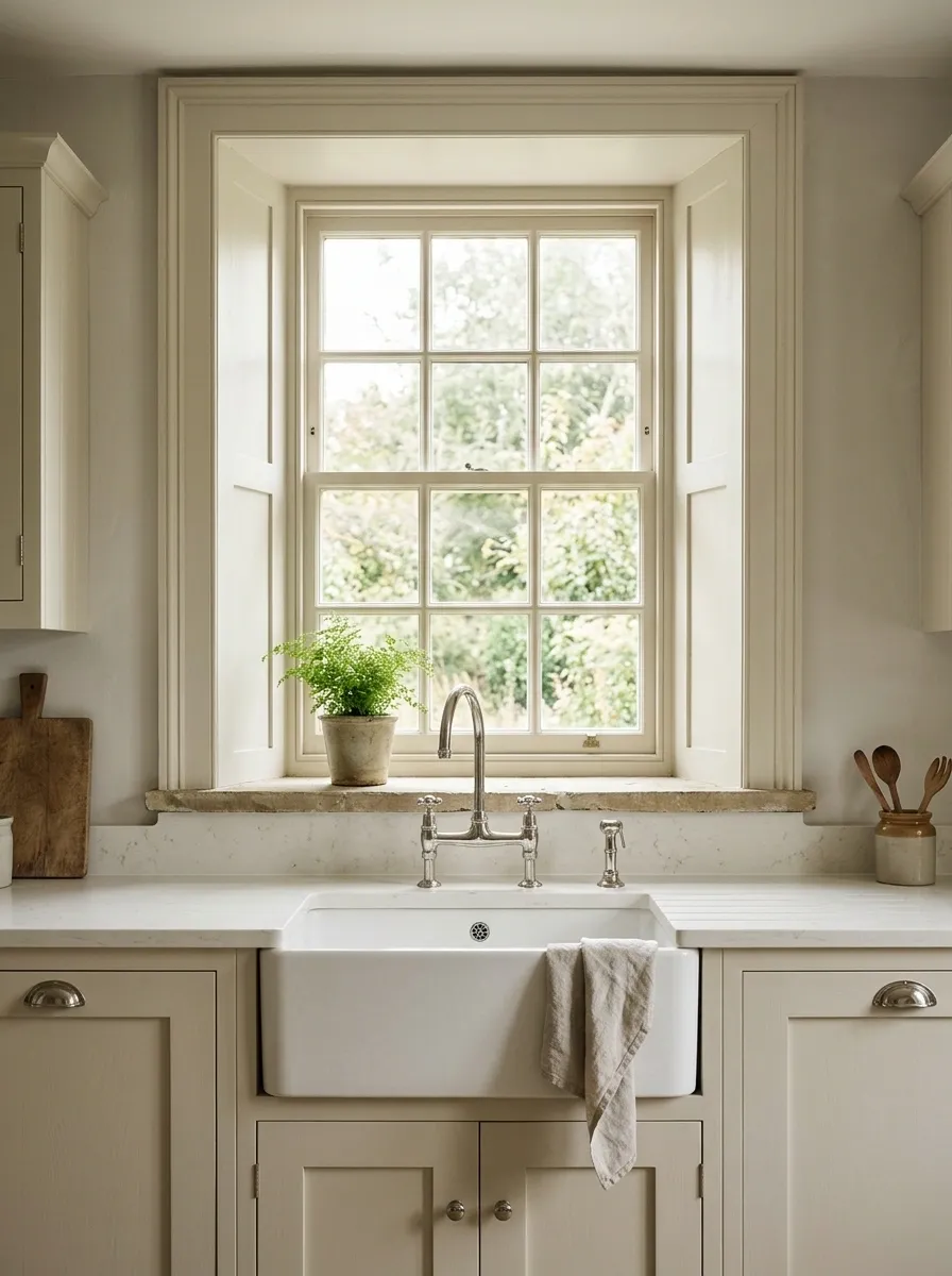 Traditional English Kitchen With a Deep Sash Window