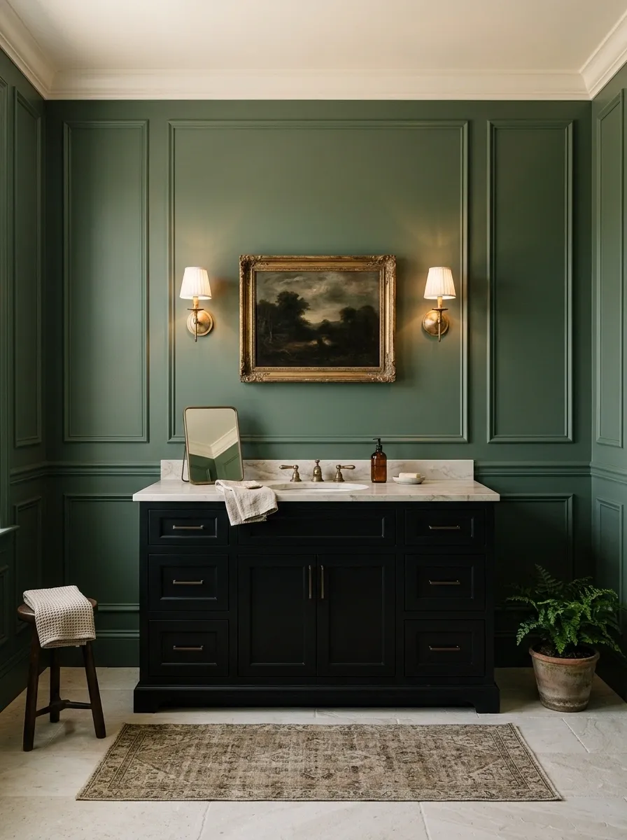 Traditional Green Bathroom With Black Furniture