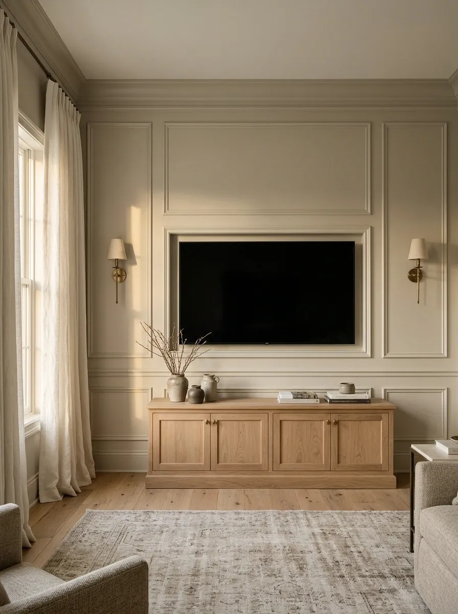Traditional Living Room With Painted Wall Paneling
