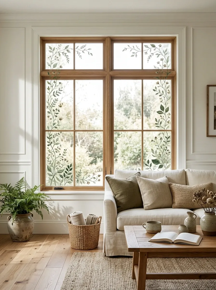 Trailing Botanical Vines Framing Clear Windowpanes