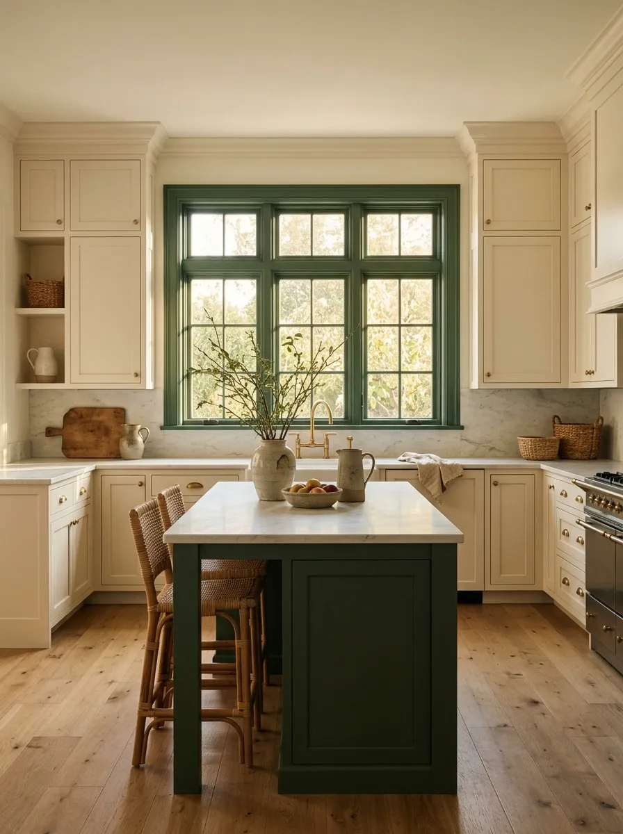 Transitional Kitchen With Color-Matched Window Trim