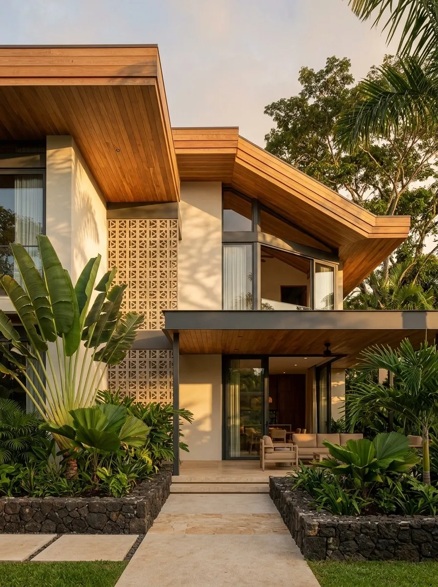 Tropical Modern House With Deep Eaves and Breeze Blocks