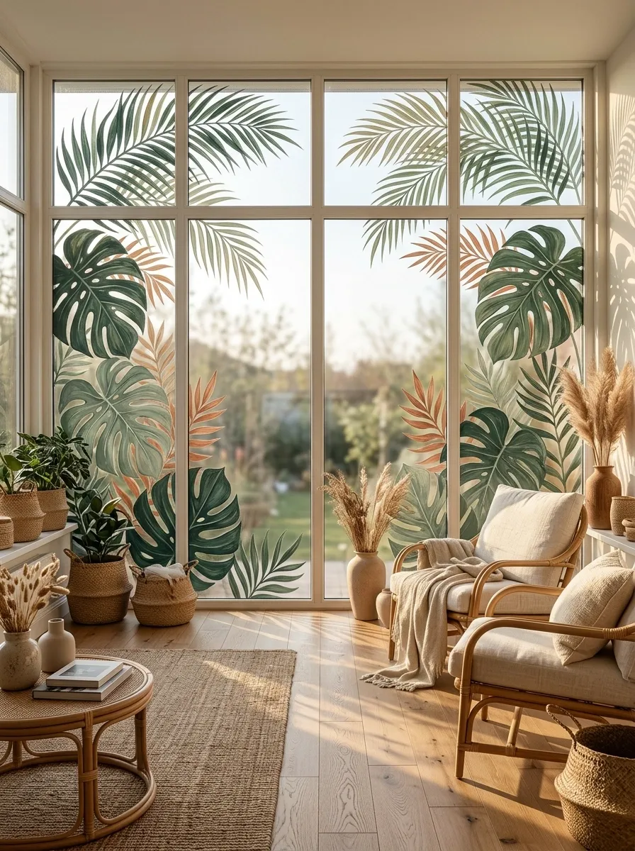 Tropical Monstera Leaves With Oversized Palm Fronds