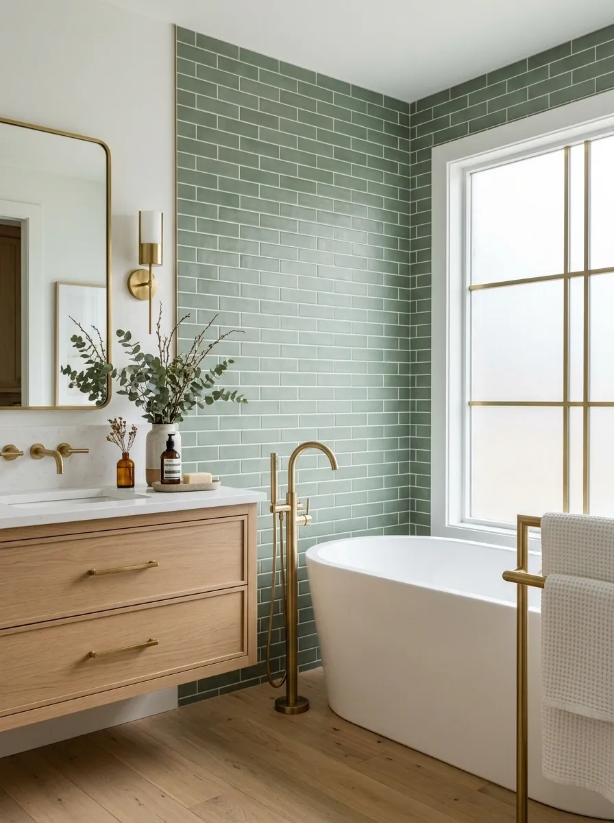 Try Sage Subway Tile in a Classic Bathroom Layout