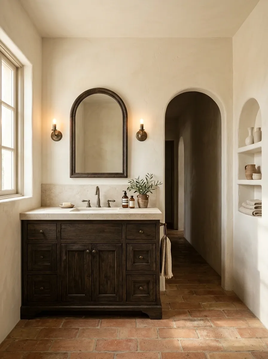 Tuscan Country Bathroom With Terracotta and Warm Plaster