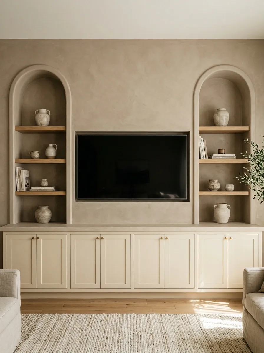 TV Framed by Arched Built-In Niches