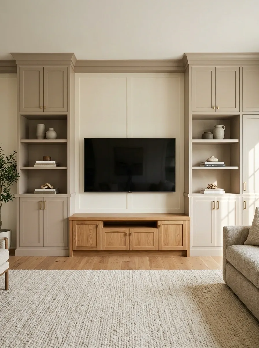 TV Wall With Tall Storage Towers and a Central Screen