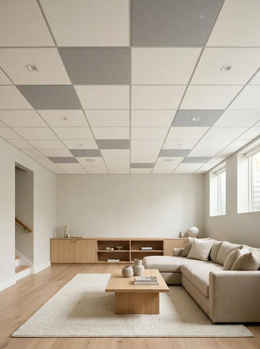 Two-Tone Drop Ceiling With Warm White and Soft Gray Panels