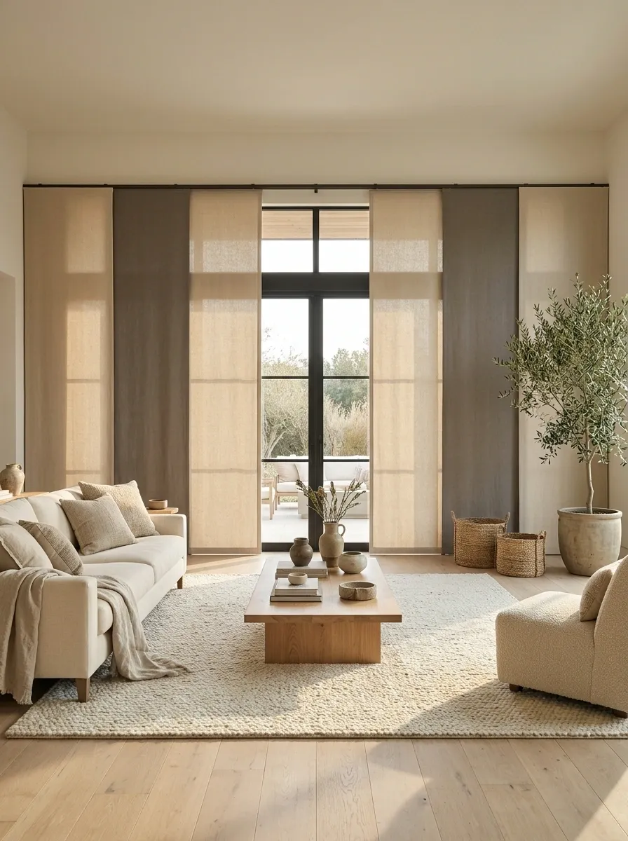 Two-Tone Sliding Fabric Panels in a Contemporary Interior