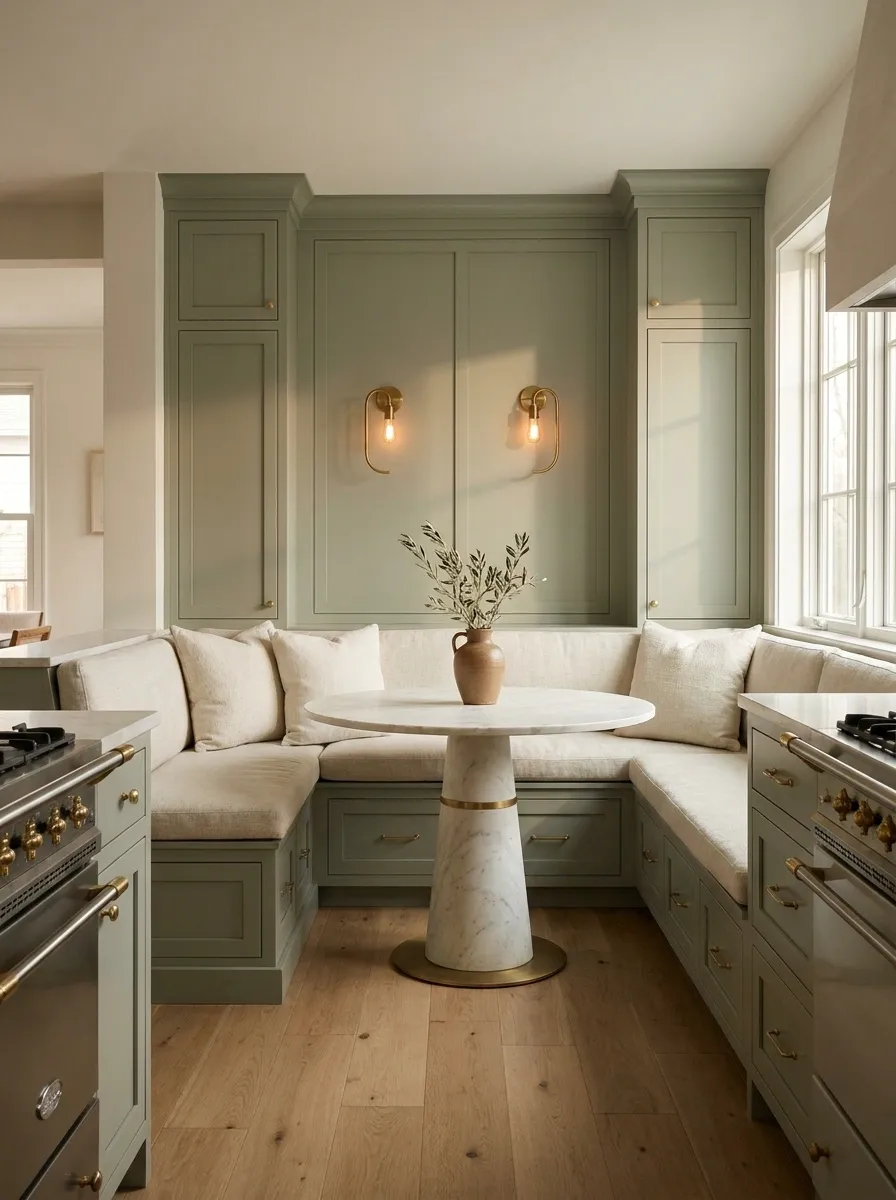 U-Shaped Banquette Nook With a Compact Round Table