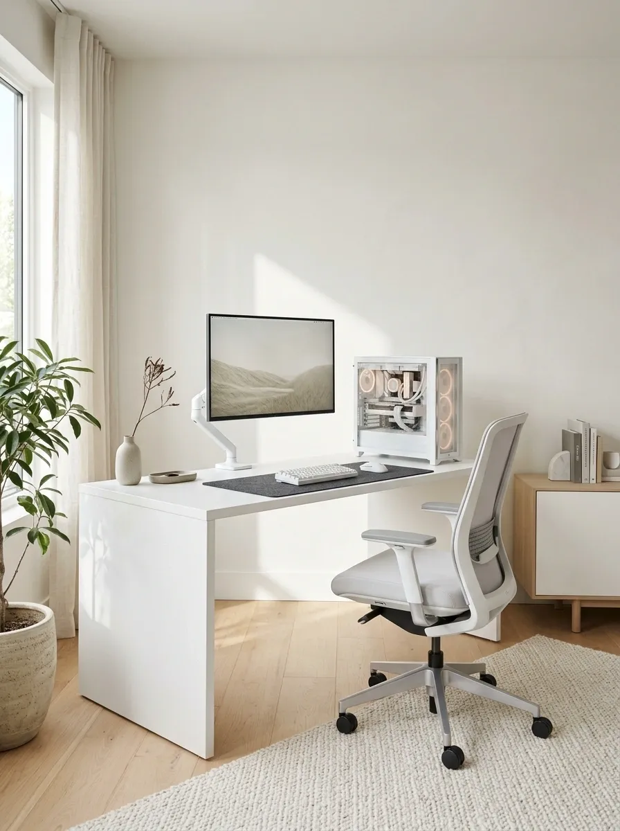 Ultra-Clean White Setup With Concealed Cable Management