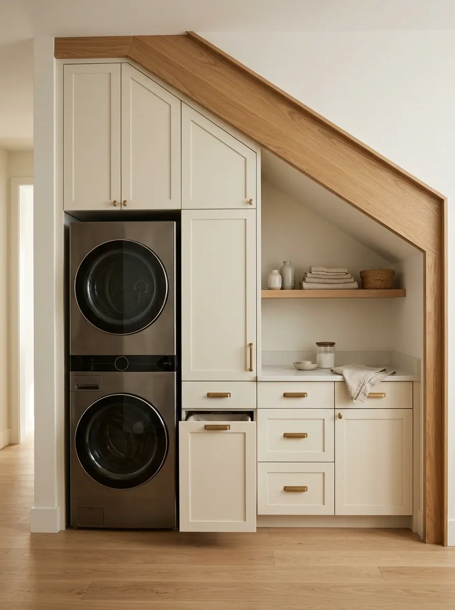 Under-Stair Laundry With Custom-Fit Storage