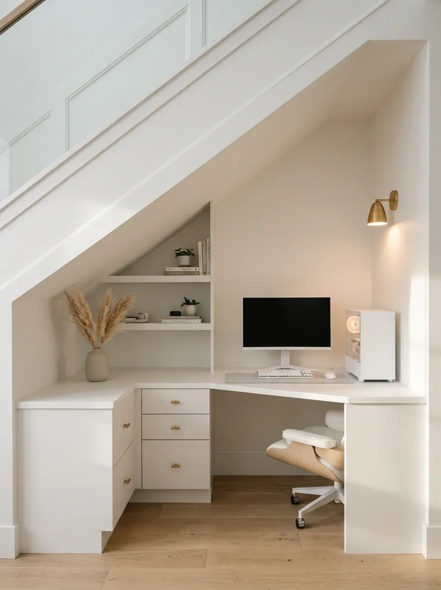 Under-Stair White Gaming Workstation