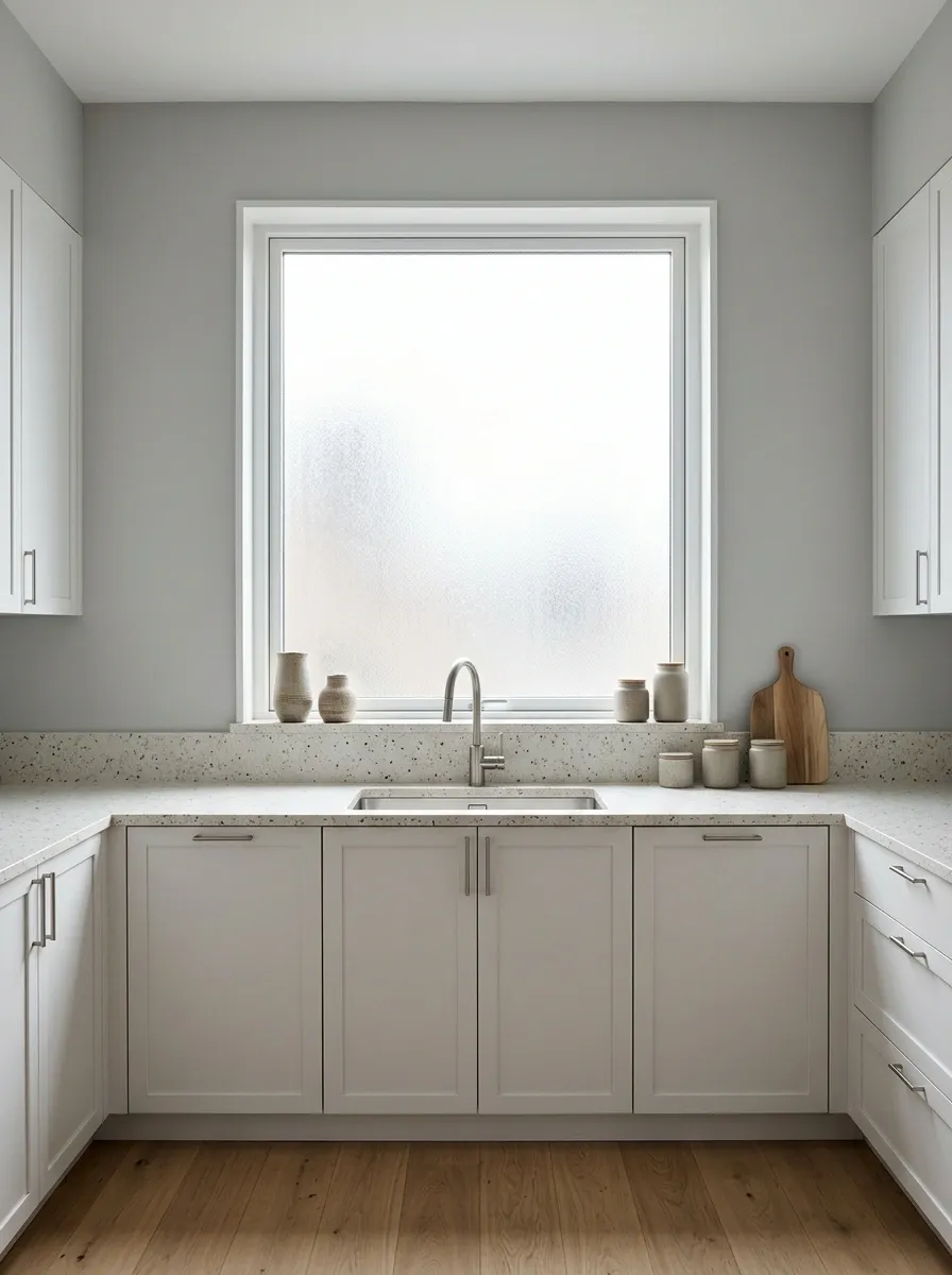 Urban Apartment Kitchen With a Frosted Privacy Window