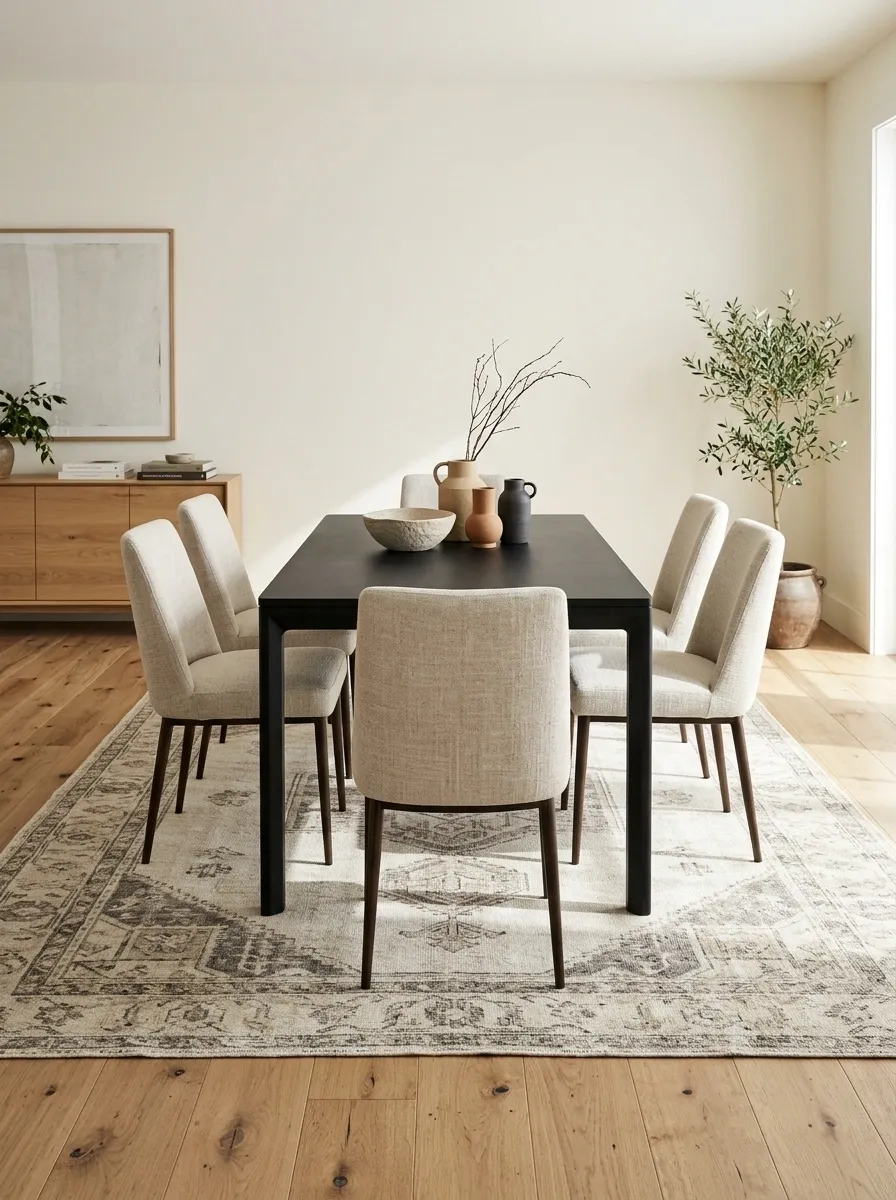 Use a Patterned Rug When the Rest of the Room Is Plain