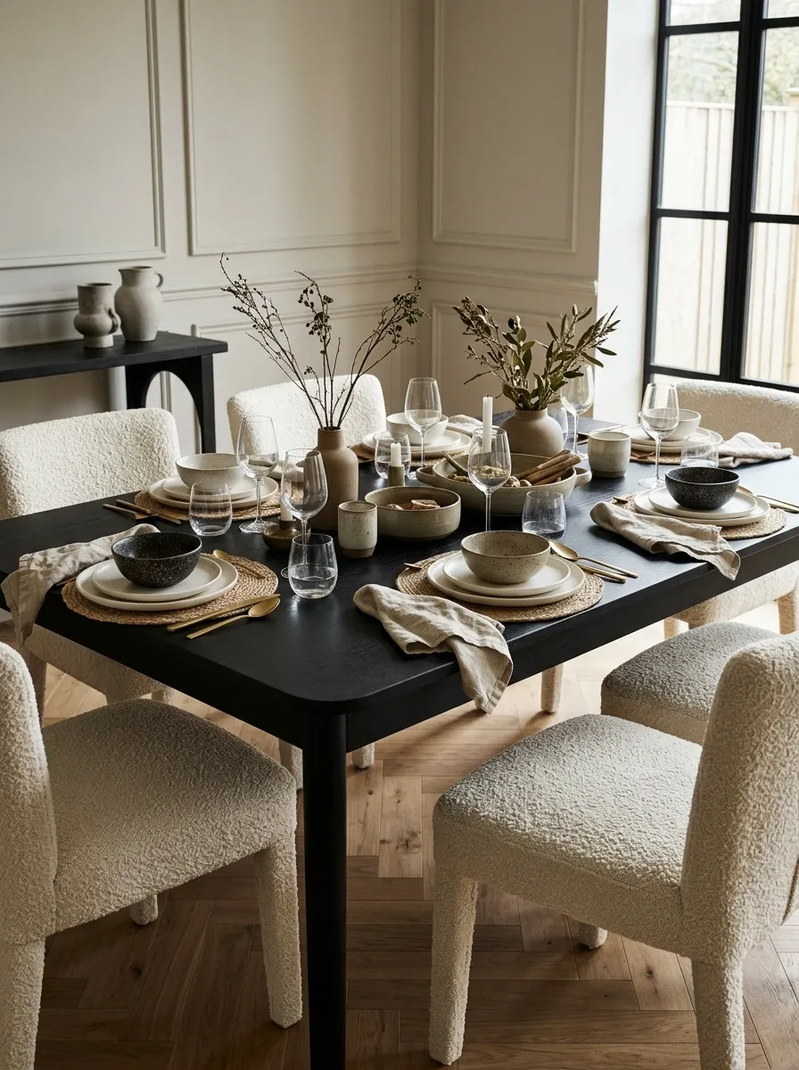 Use Dinnerware That Breaks Up the Black Surface