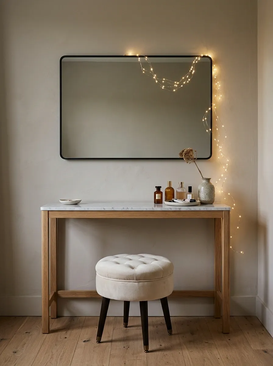 Vanity Mirror Wall With Cascading Fairy Lights