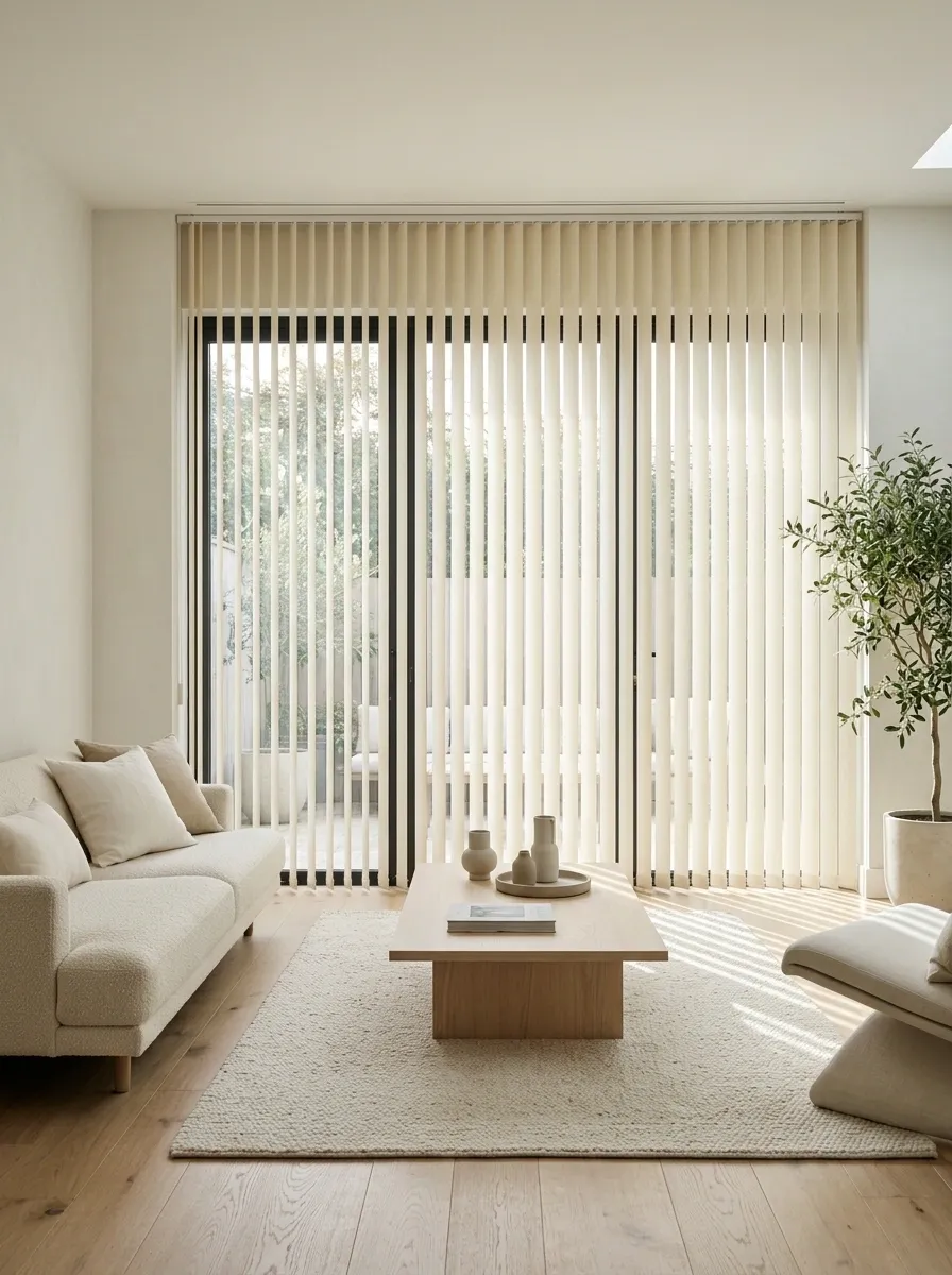 Vertical Blinds in a Bright, Contemporary Living Room