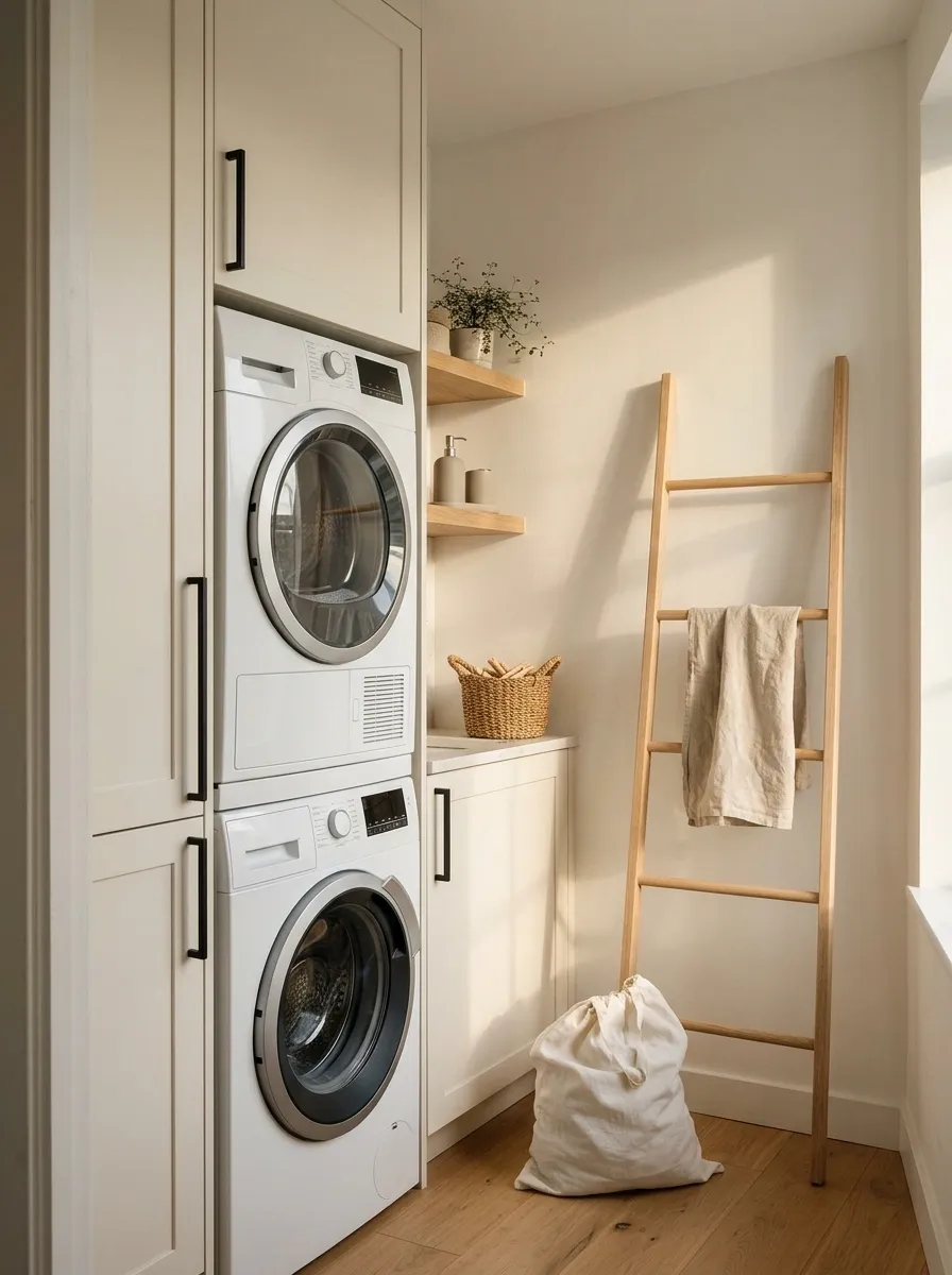 Vertical Laundry Wall With a Compact Drying Ladder