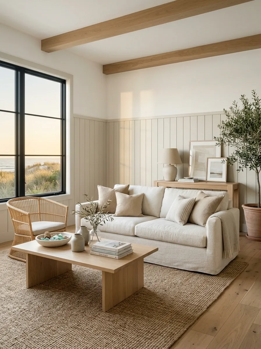 Vertical Tongue-and-Groove in a Light Coastal Modern Room