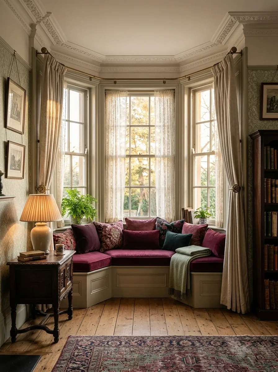 Victorian Bay Window With Original Trim and a Jewel-Toned Reading Seat