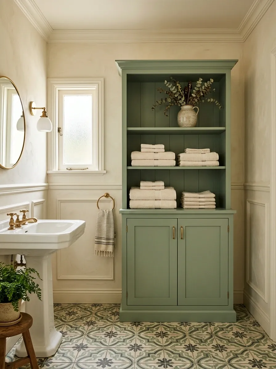 Vintage Bathroom With a Painted Linen Cabinet