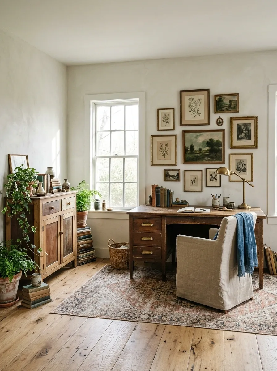 Vintage Boho Office With Collected Furniture