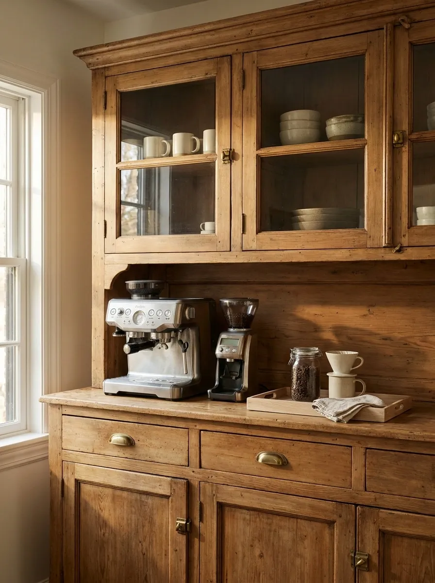 Vintage Hutch Turned Into a Coffee Bar