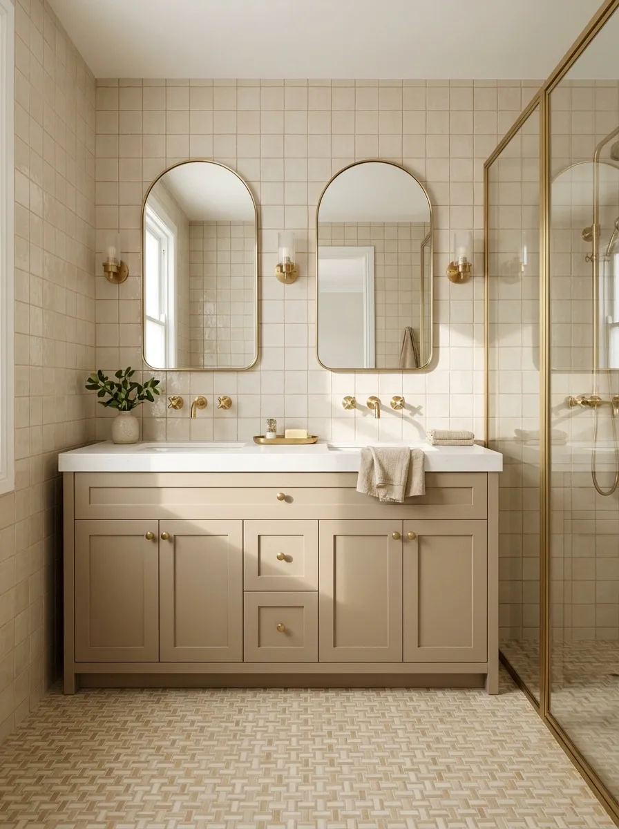 Vintage-Inspired Beige Bathroom With Retro Tilework