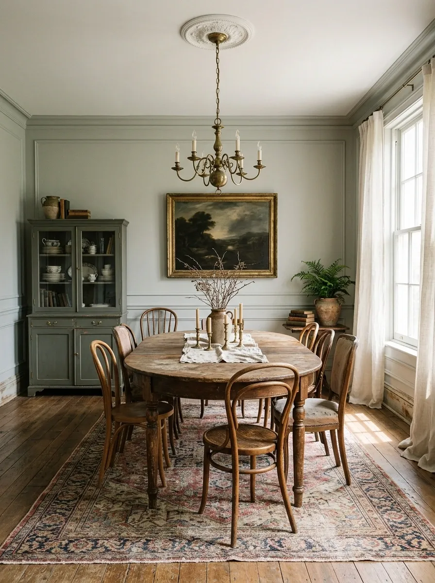 Vintage-Inspired Dining Room With an Antique Oval Table