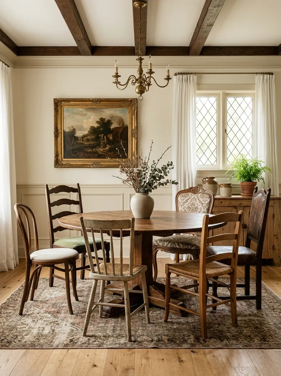Vintage-Inspired Table With Mismatched Dining Chairs