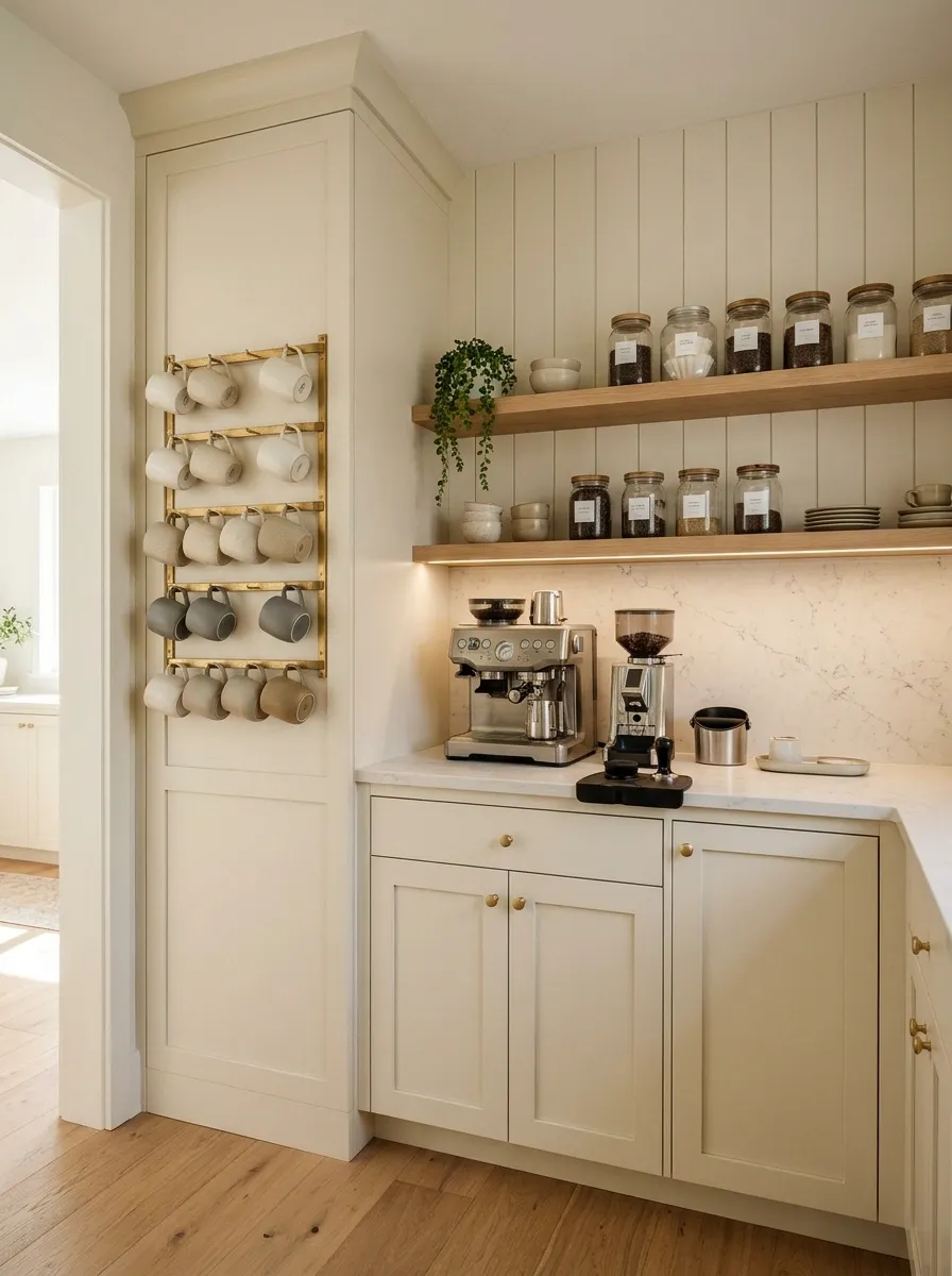 Walk-In Pantry Coffee Run With an End-Panel Mug Rack
