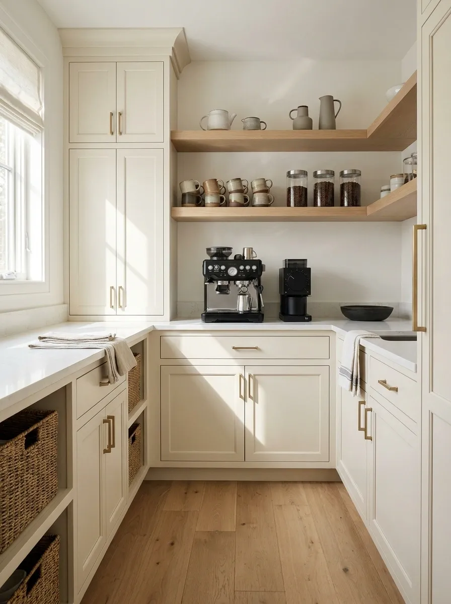 Walk-In Pantry Coffee Station With a Dedicated Counter