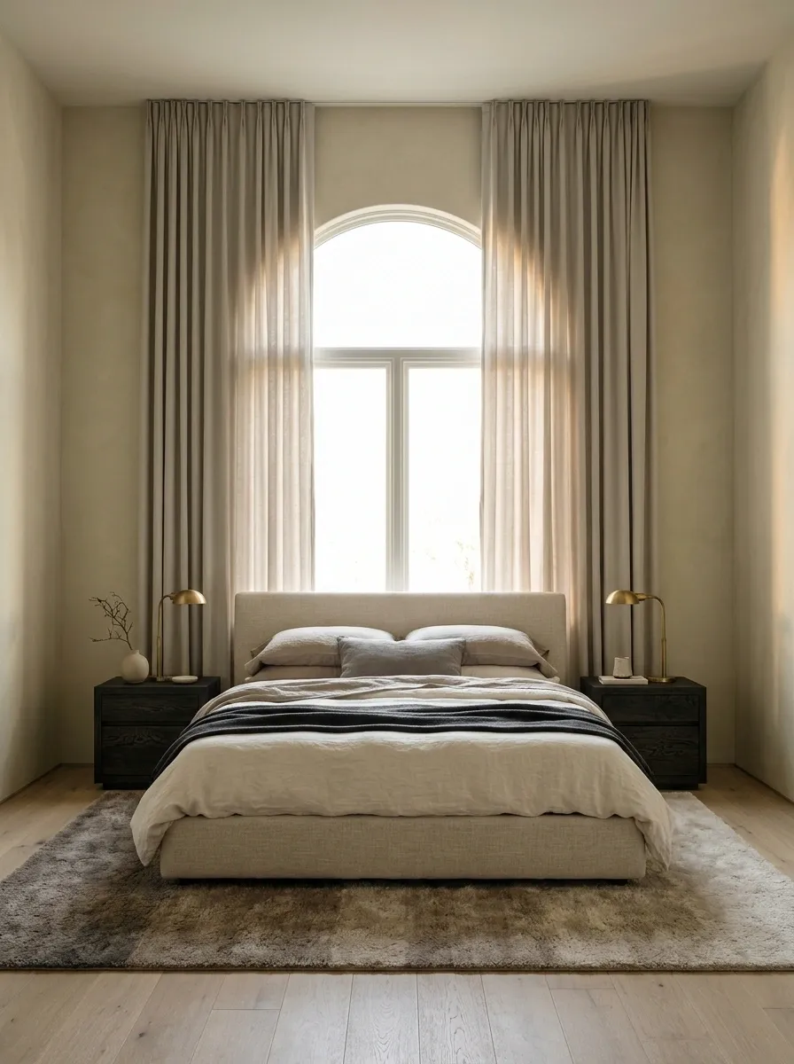 Wall-Colored Drapes Around a Bedroom Arch