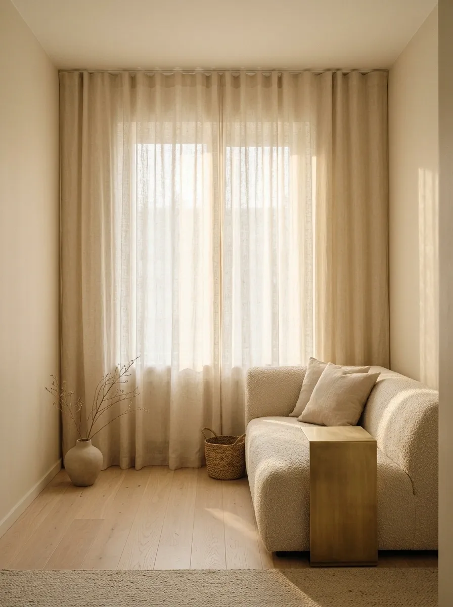 Wall-Matching Curtains in a Compact Apartment Living Room