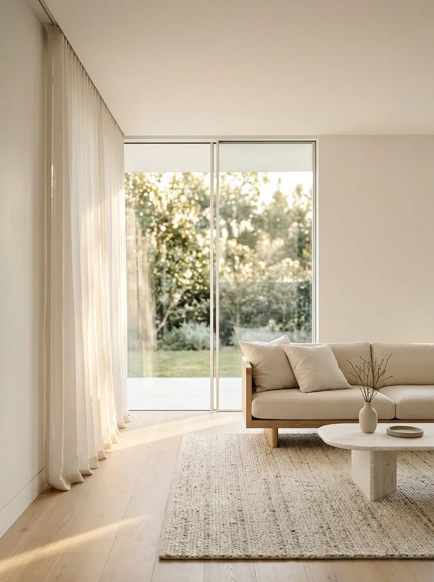 Wall-Matching Sheers on a Recessed Ceiling Track