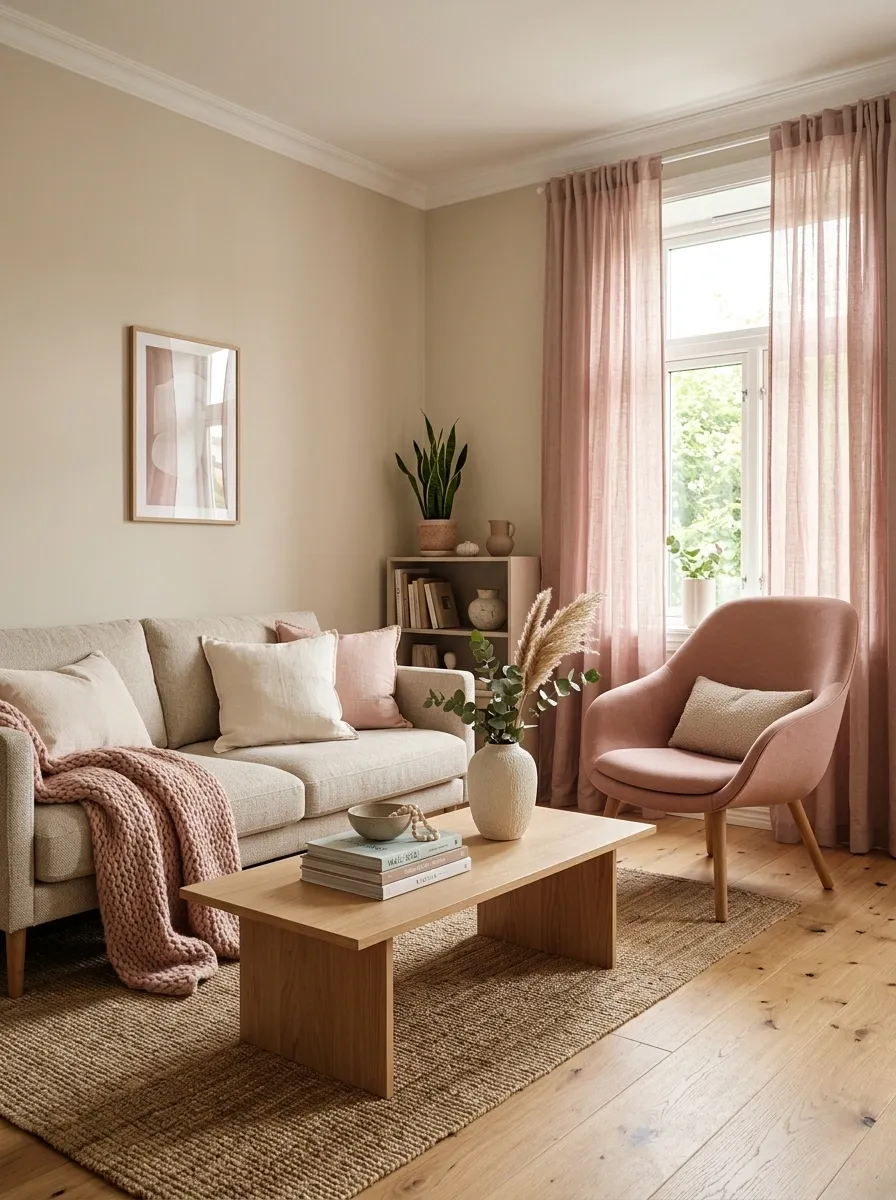 Warm Beige Apartment With Just Enough Pink to Feel Feminine
